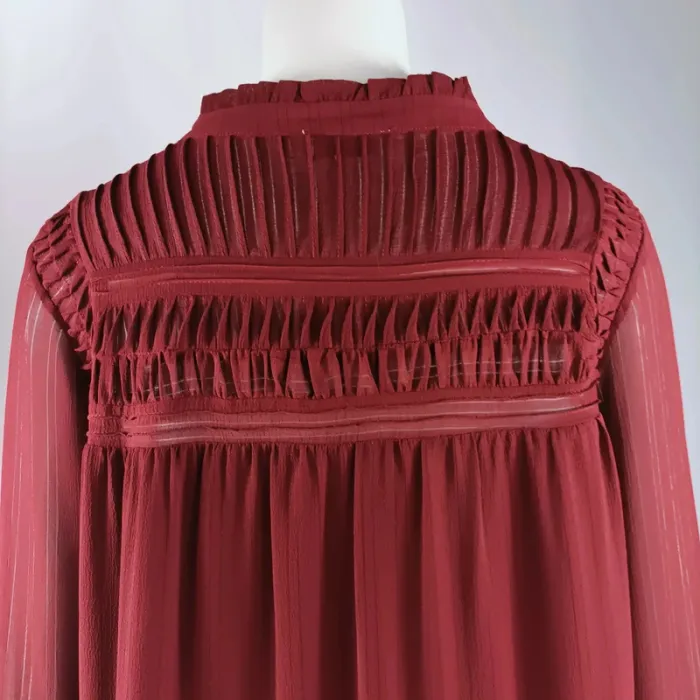 Robe courte à volant bordeaux haut plissée See U Soon manches longues col tunisien taille 36 A1084 - photo numéro 7