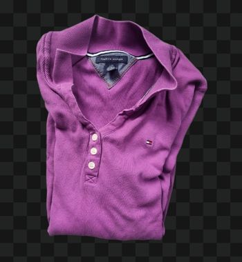 💜 Pull fin Henley côtelé Tommy Hilfiger – Femme – Violet – Manches 3/4