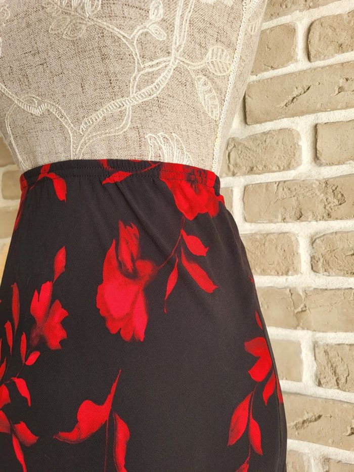 Jupe longue noir imprimé rose rouge - Vintage Made in France - photo numéro 4