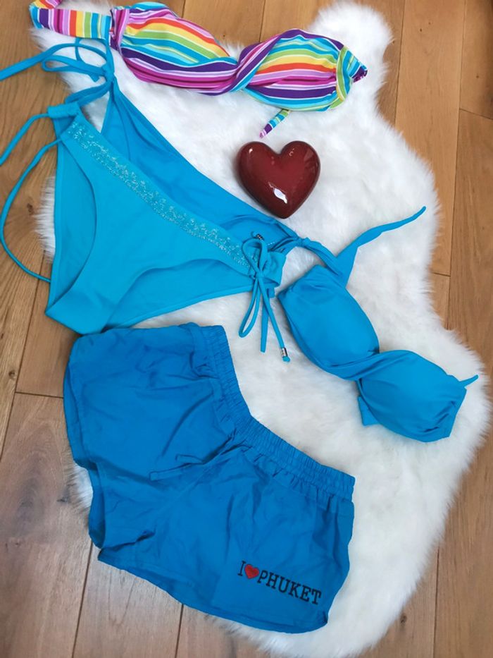 Lot d'ensemble de maillots de bain / Bikini couleur Azur - photo numéro 3
