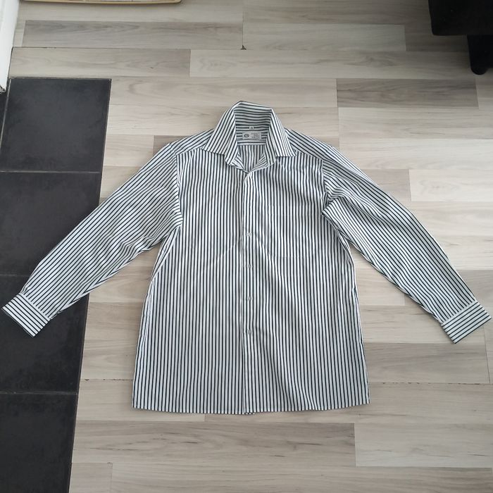 Chemise homme à manches longues blanc à rayures vertes C&A taille M
