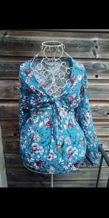 Blouse manches longues bleu avec fleurs 36 S Moda Italia