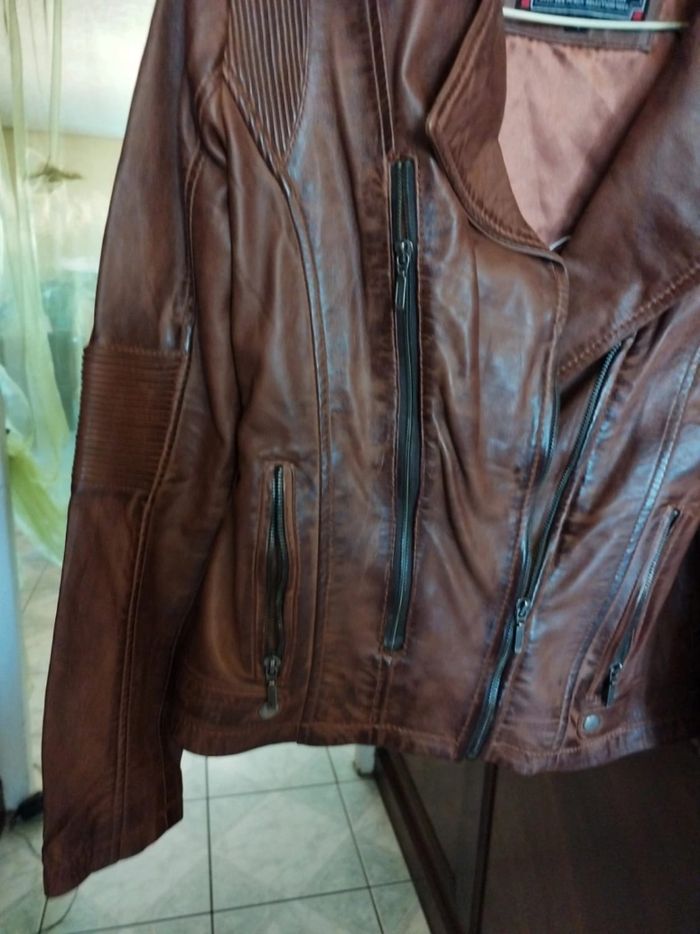 Veste blouson marron vrai cuir Peaux De Rêve XL/42 - photo numéro 4