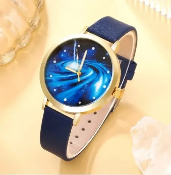 Montre à cadran ciel étoilé pour femme, design de marque, horloge, bracelet en cuir bleu - photo numéro 4
