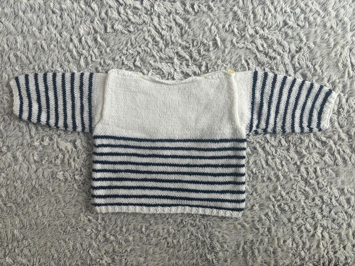 Pull en laine marinière fait main - photo numéro 3