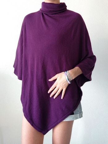 Poncho violet col roulé vintage - 36/S à 44/XXL