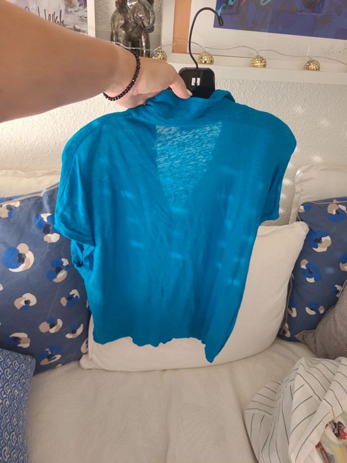 Teeshirt en lin bleu turquoise maison 1 2 3 - photo numéro 4
