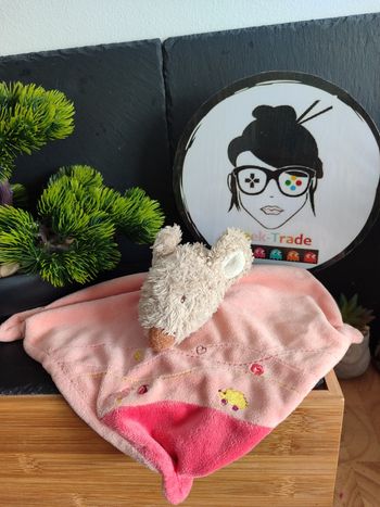 Doudou Souris Plate Carré Rose Saumon Tex baby jouet hérisson fleur ballon beige
