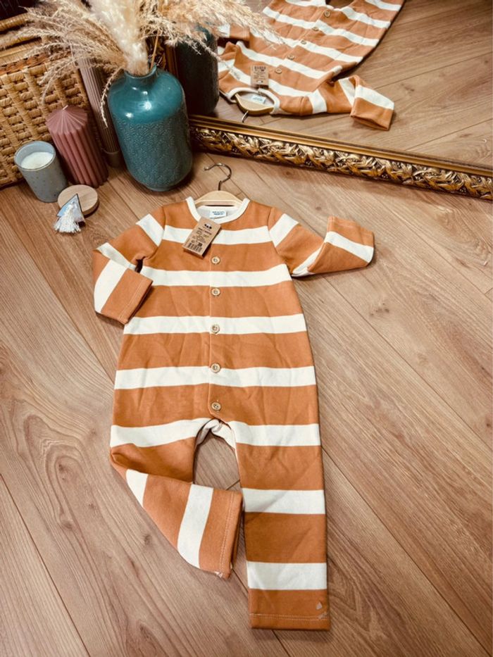 Taille 18 mois barboteuse salopette garçon TAO camel et beige Neuve 💙