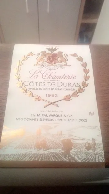 étiquette de Vin la chanterie côte de Duras 1982 neuve