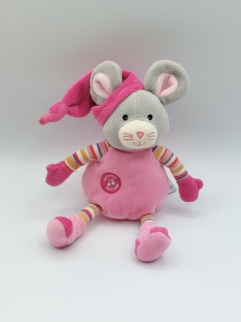 Peluche doudou souris rose gris GIPSY rayures 21 cm - le son ne fonctionne plus