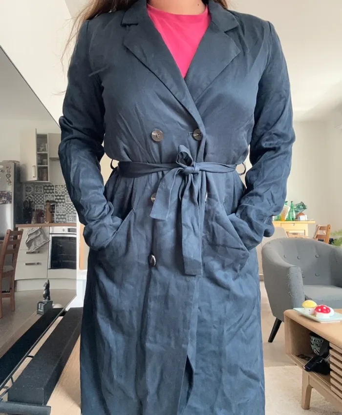 Trench long bleu marine - VILA taille M - photo numéro 3