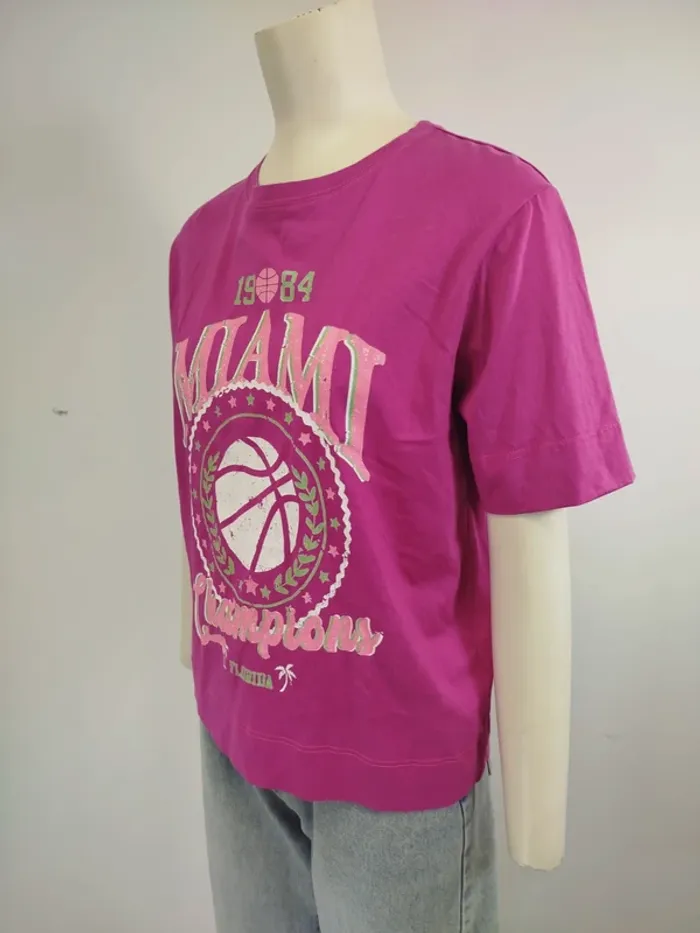 Tshirt fushia taille 38 - CMT - Basket 90's Miami Champions Florida Vintage effet - A985 - photo numéro 3