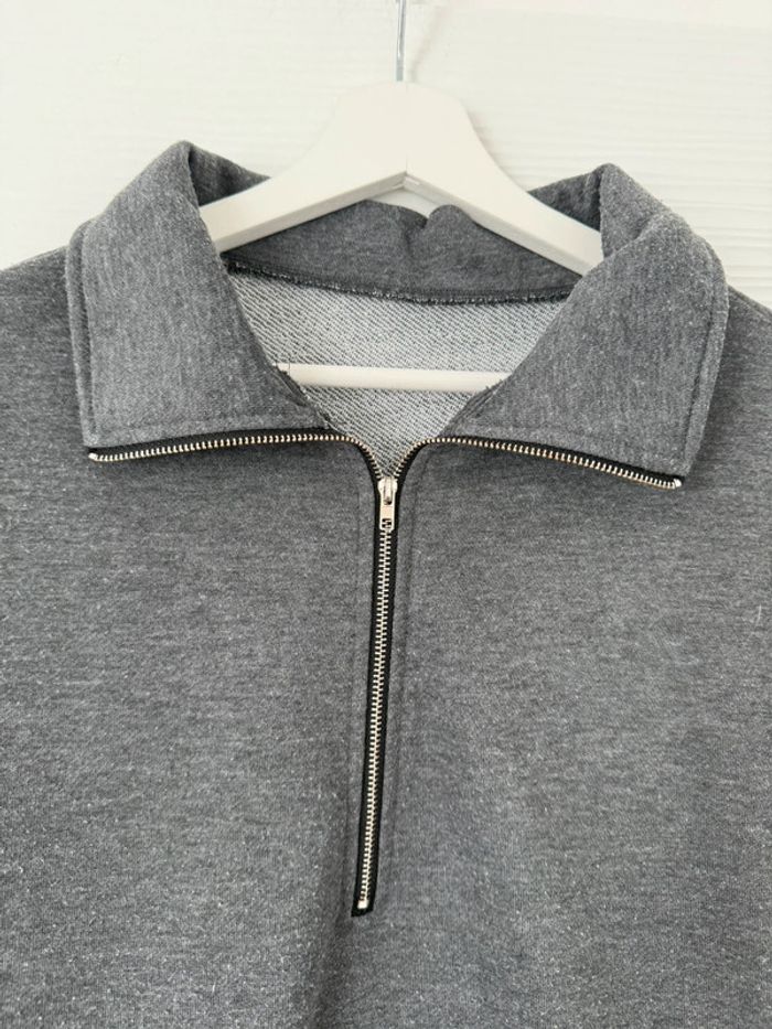 Pull d'hiver sweat gris foncé col zippé à manches longues - photo numéro 2