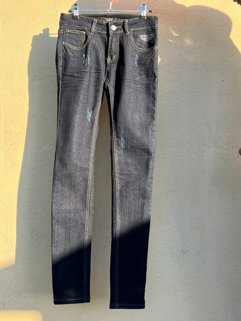 Jean taille basse skinny marine noir avec strass