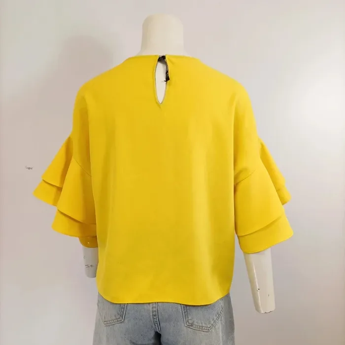 Top jaune Zara Woman à manches à volants style pop chic taille XS A619 - photo numéro 5