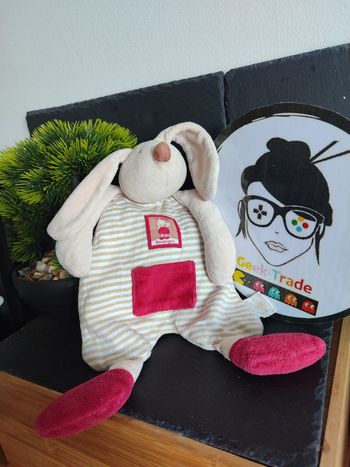 Doudou plat lapin marron crème rouge Linvosges chien rayé moulin roty 1 2 3