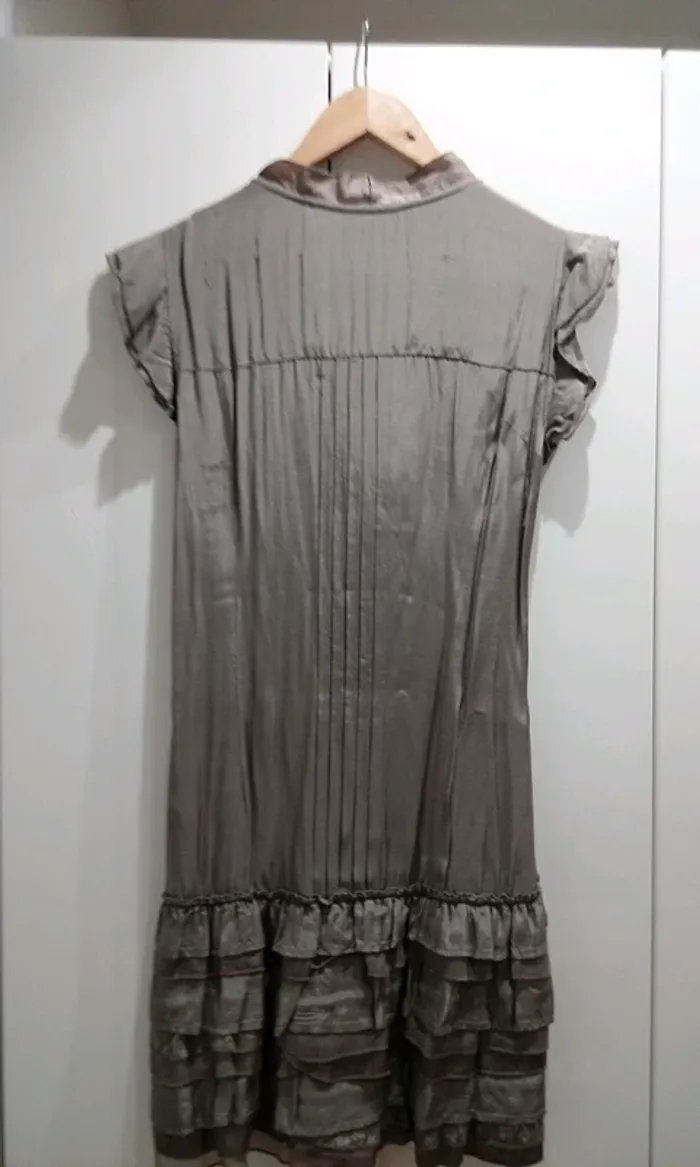 Tunique taupe en coton et soie avec dentelle - photo numéro 5