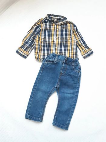 Tenue chemise à carreaux et pantalon jean Tape à l'oeil 12 mois