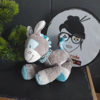 Nattou Gaston & Cyril peluche doudou cheval bleu gris hochet #geektradedoudou