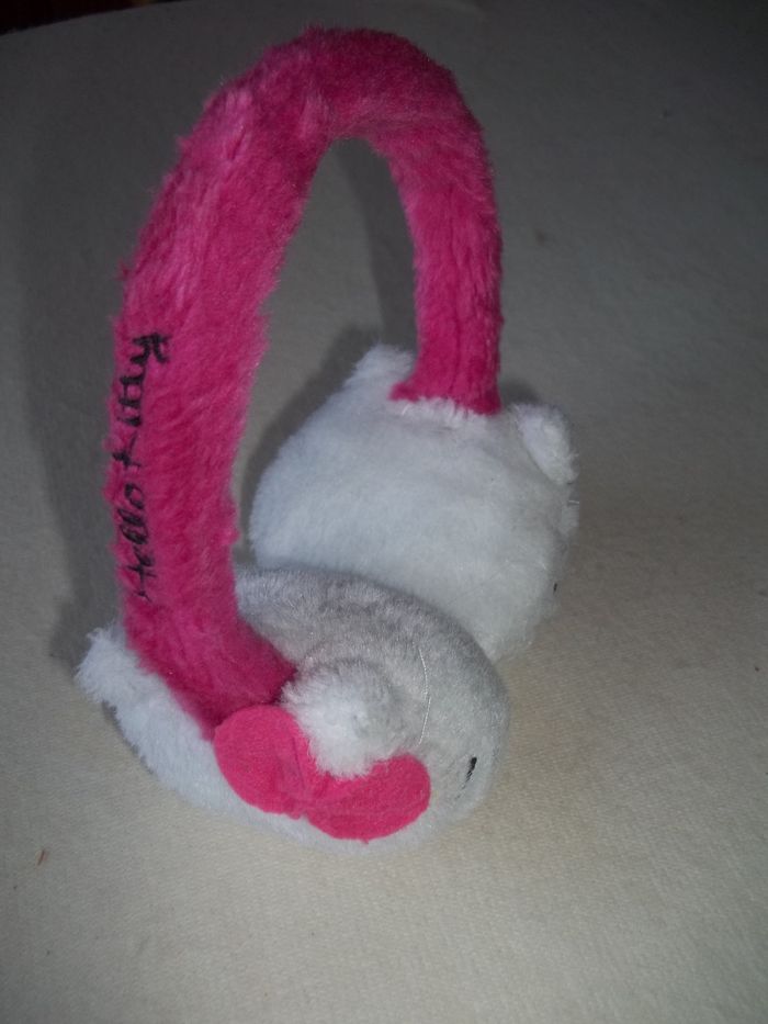 Cache-oreilles rose et blanc Hello Kitty