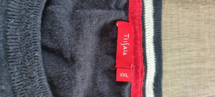 Pull homme XXL Tissaia bleu marine blanc rouge – 100 % coton – très bon état - photo numéro 7