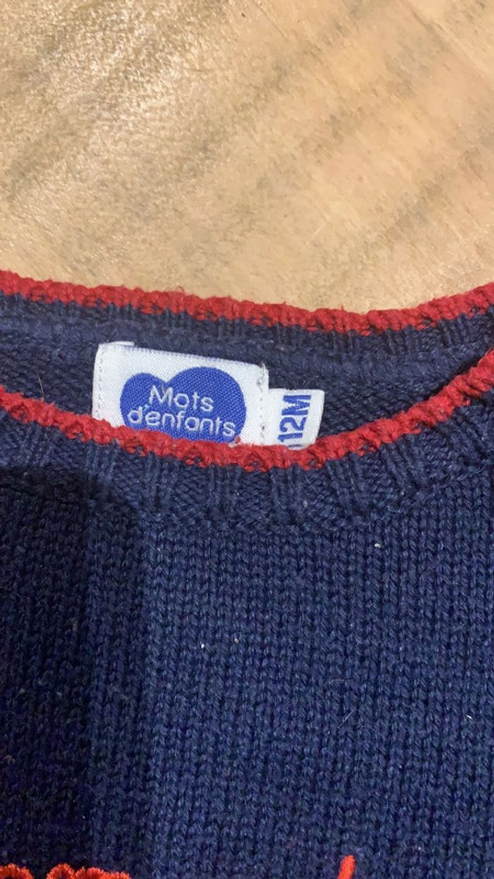 Pull mi-saison mots d’enfant taille 12 mois en très bon état - photo numéro 3