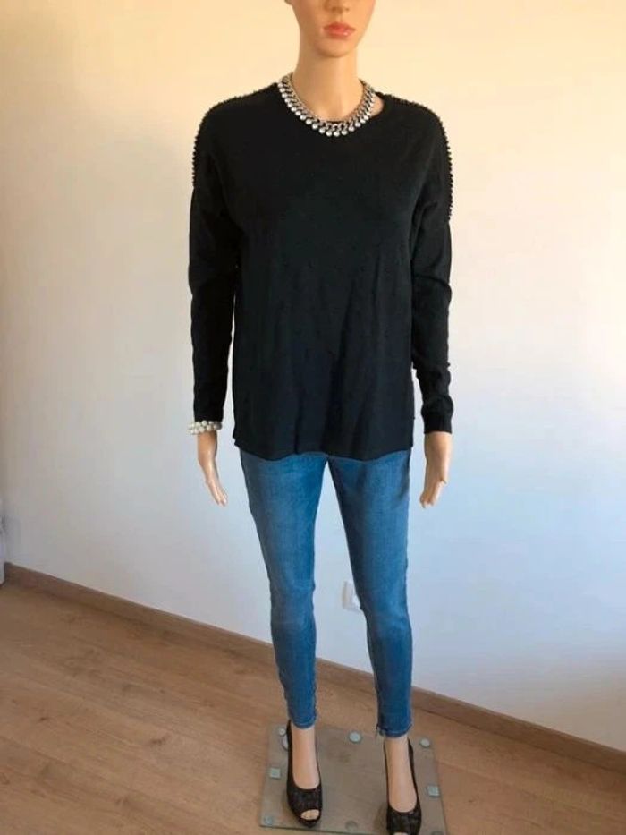 Pull noir neuf avec strass taille unique - photo numéro 3