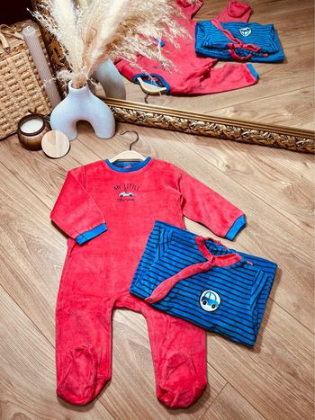 Taille 12 mois lot de 2 pyjamas velours garçon pommette bleu rouge * voiture * 💙