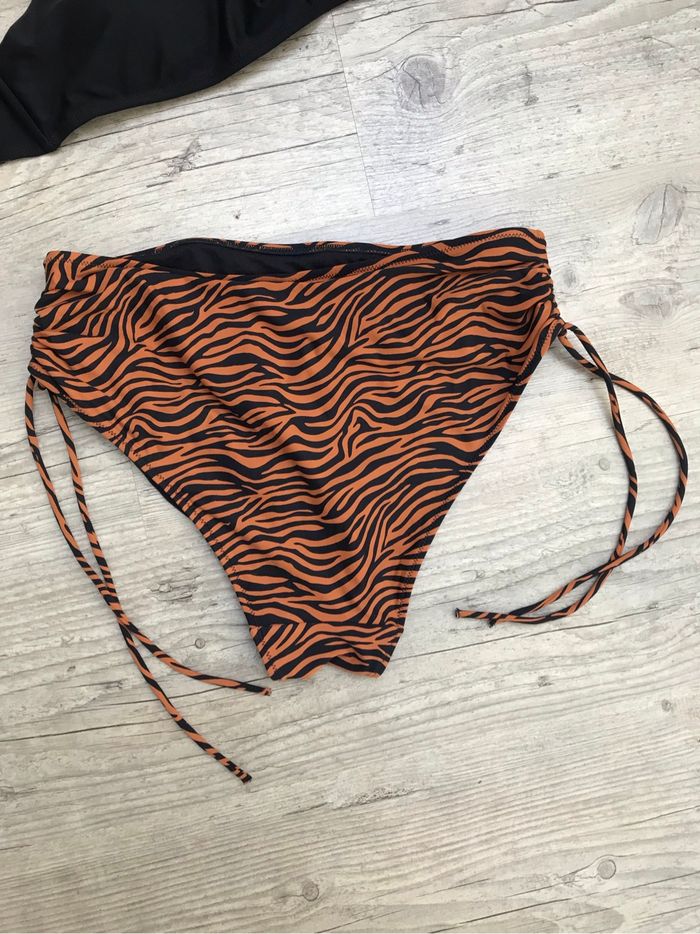 Maillot de bain 2 pièces bikini Taille M 38/40 Bikki beach imprimé tigre ocre noir taille haute - photo numéro 5
