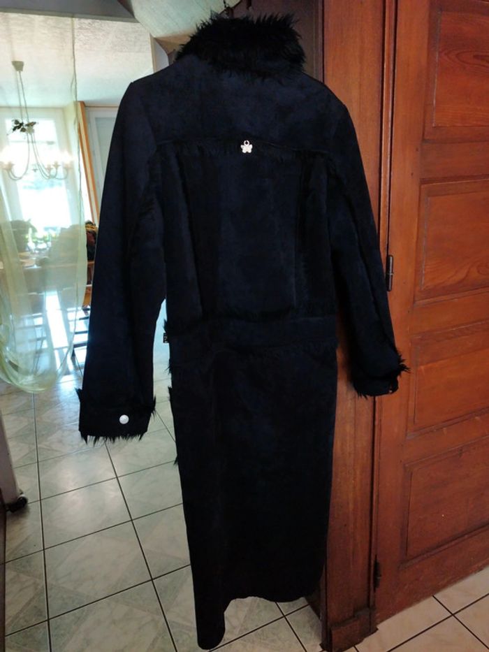 Manteau long noir fausse fourrure faux fur black coat L/40 vintage y2k - photo numéro 18