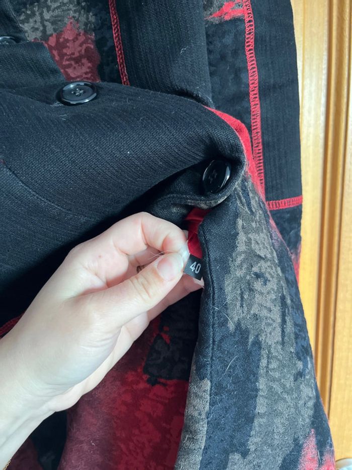 Long manteau mi-saison noir rouge 40 femme - photo numéro 4