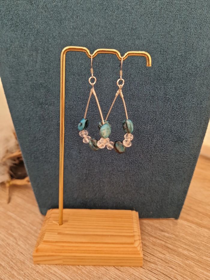 Boucles D'oreilles Apatite Cristal Acier - photo numéro 8
