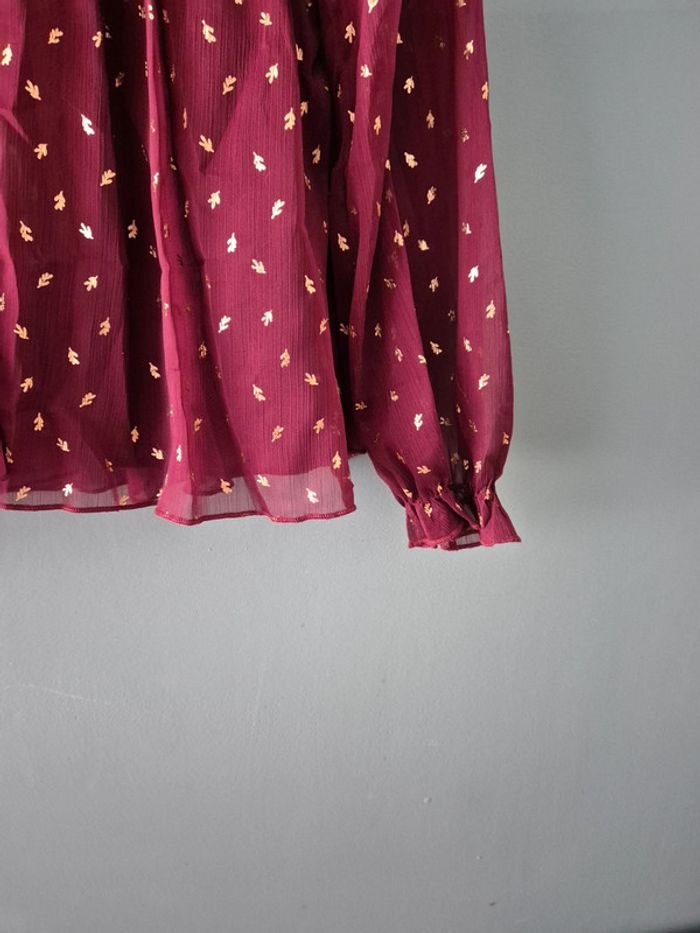 Blouse transparente bordeaux a motifs dorés, taille 38, Camaieu - photo numéro 4