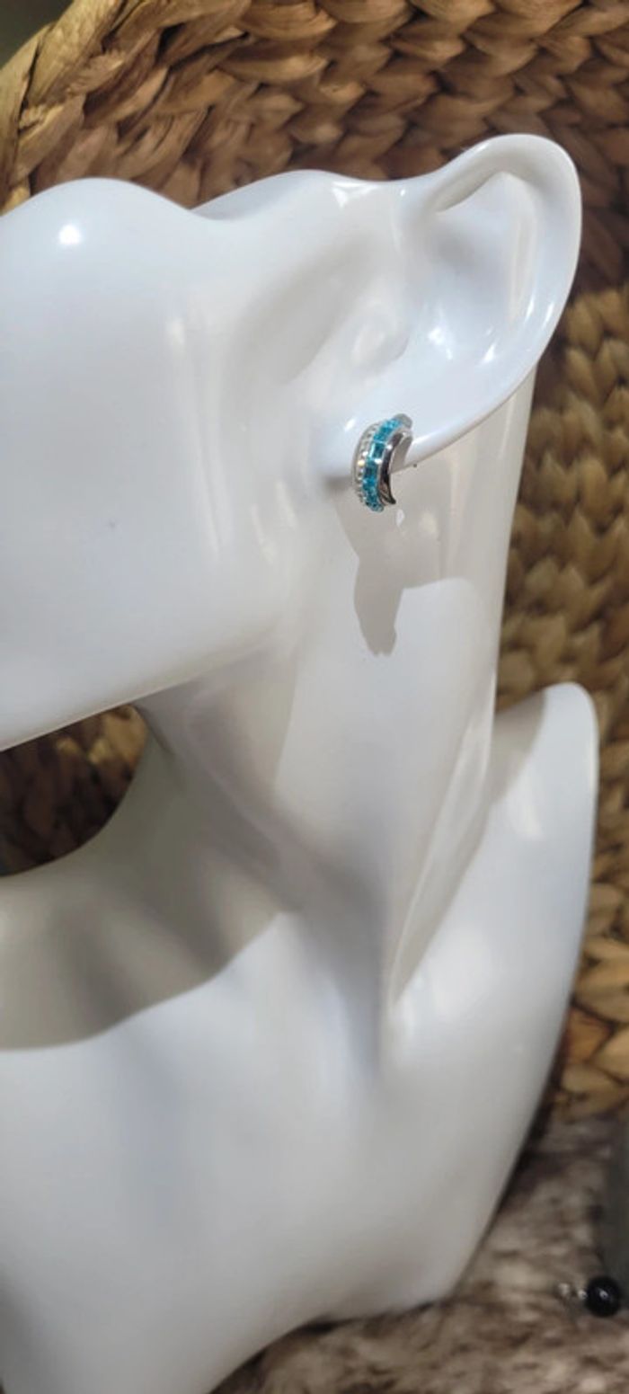 Jolie petite créole turquoise et argenté - photo numéro 2
