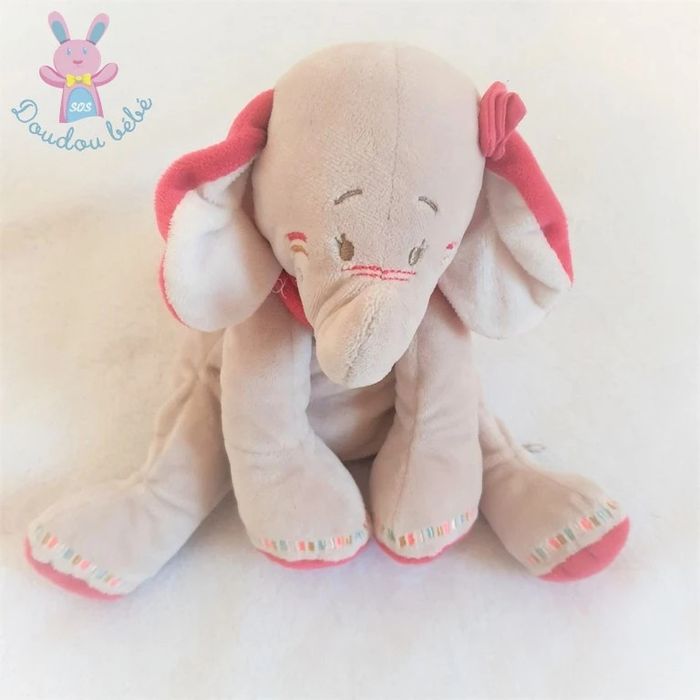 Doudou éléphant Anna & Pili beige et rose 20 cm assis Noukie's