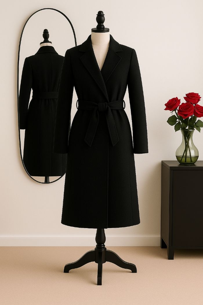 Manteau noir en laine taille unique