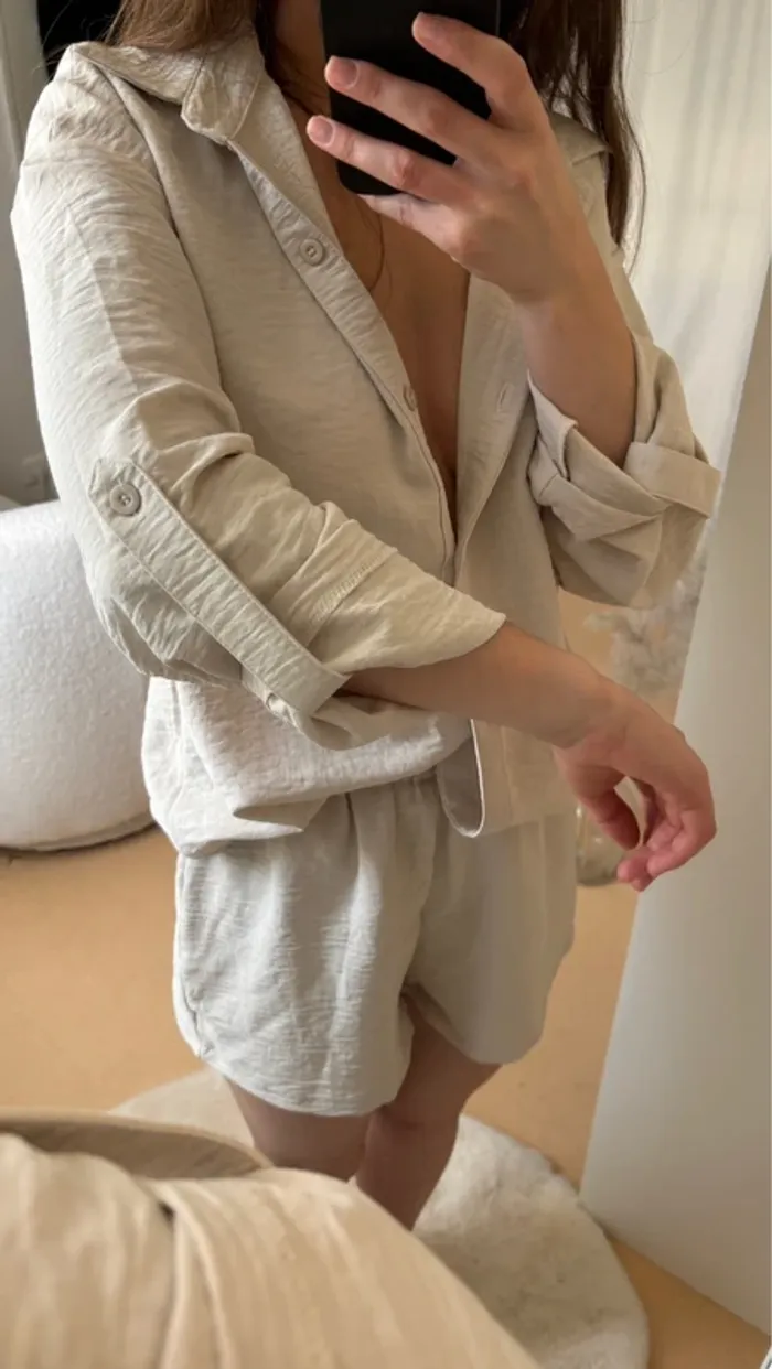 Ensemble chemise short beige / Grège - photo numéro 3