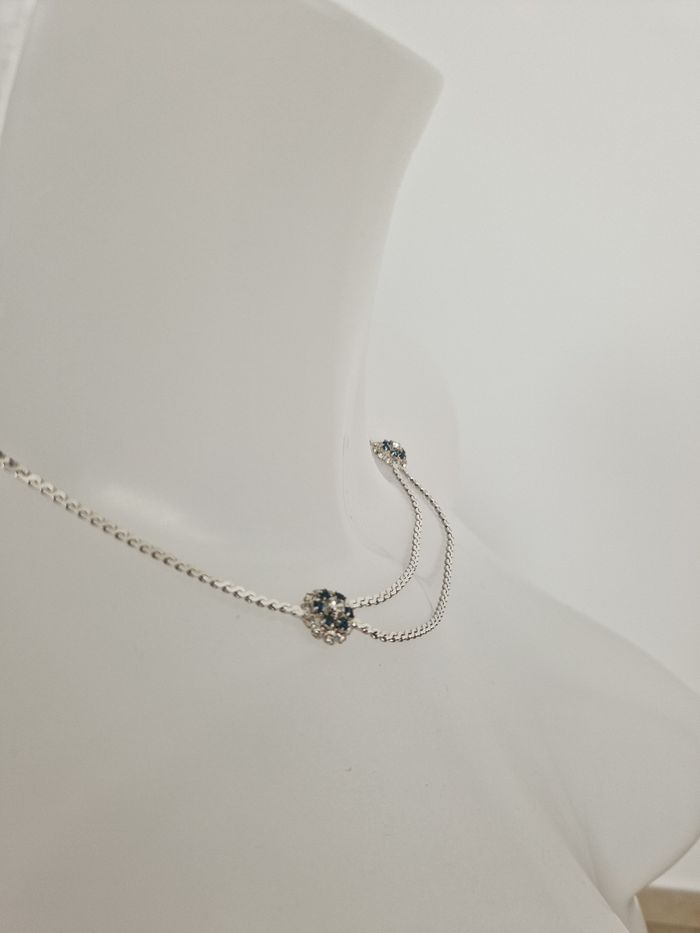 Collier argenté vintage avec pierre couleur saphir - photo numéro 6