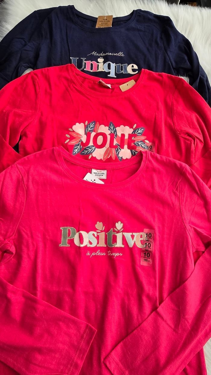 NEUFS (non portés)😍🤩⚘️ lot Tee-shirts ml 10 ans fille⚘️😍🤩 - photo numéro 3