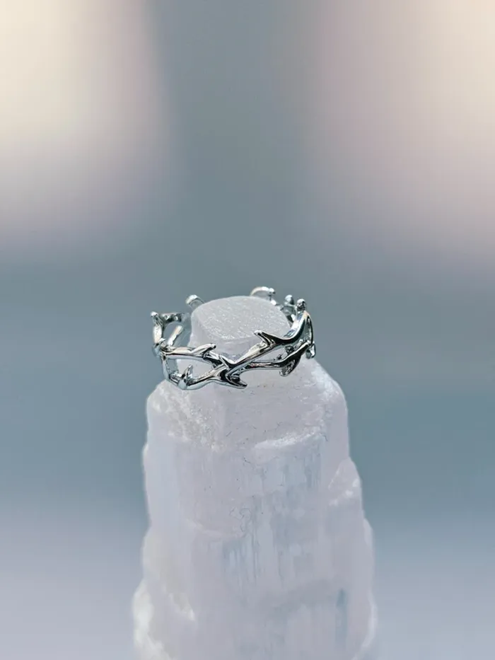 Bague Argentée Ouverte Acier Inoxydable Forme Ronce