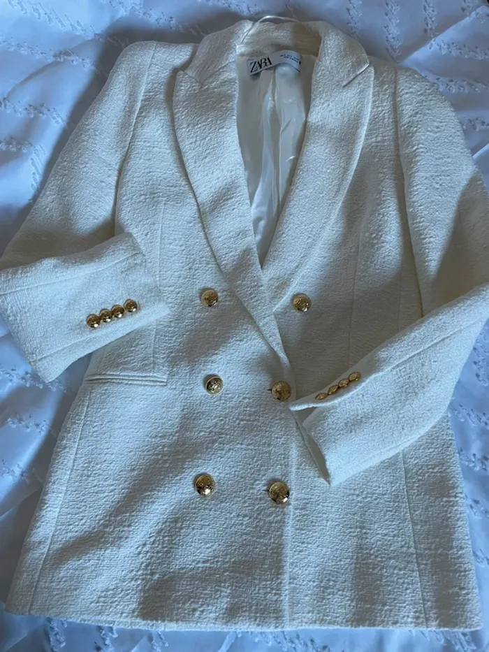 Veste blazer Zara tweed croisé taille S - photo numéro 9