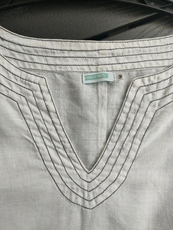 blouse en lin blanc surpiqûre noire 38 40 - photo numéro 2