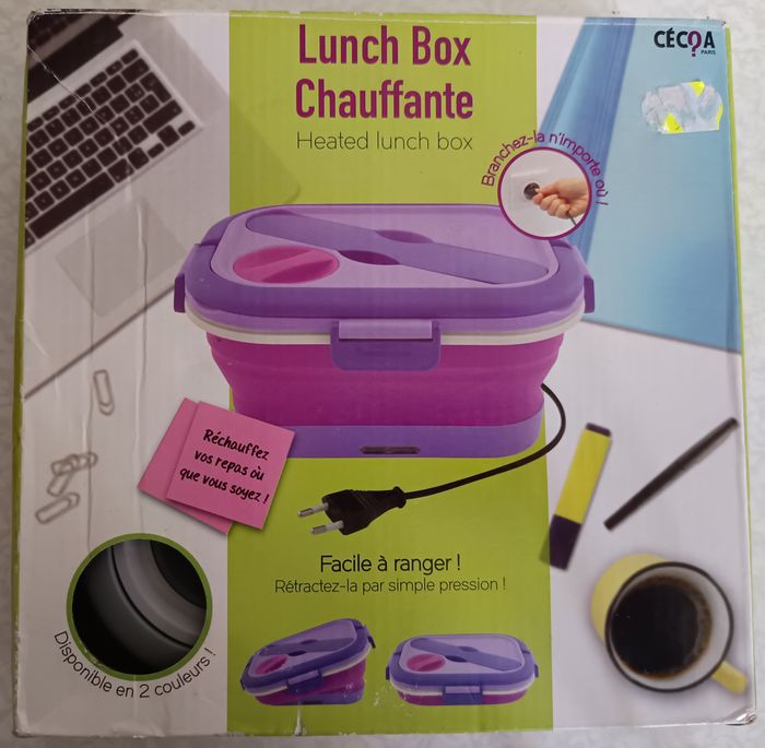Lunch Box Chauffante Rétractable Silicone étanche avec couvert 3en1 Complet