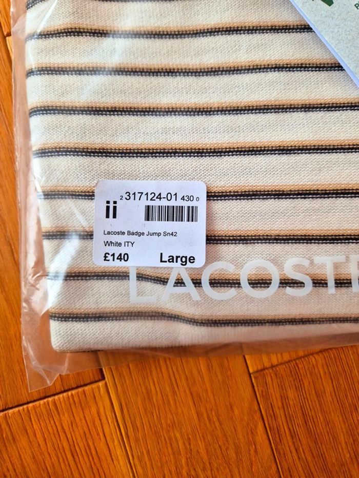 Pull "Lacoste" Blanc à rayures Taille L  Taille L neuf sous blister 100 % coton organique. - photo numéro 14
