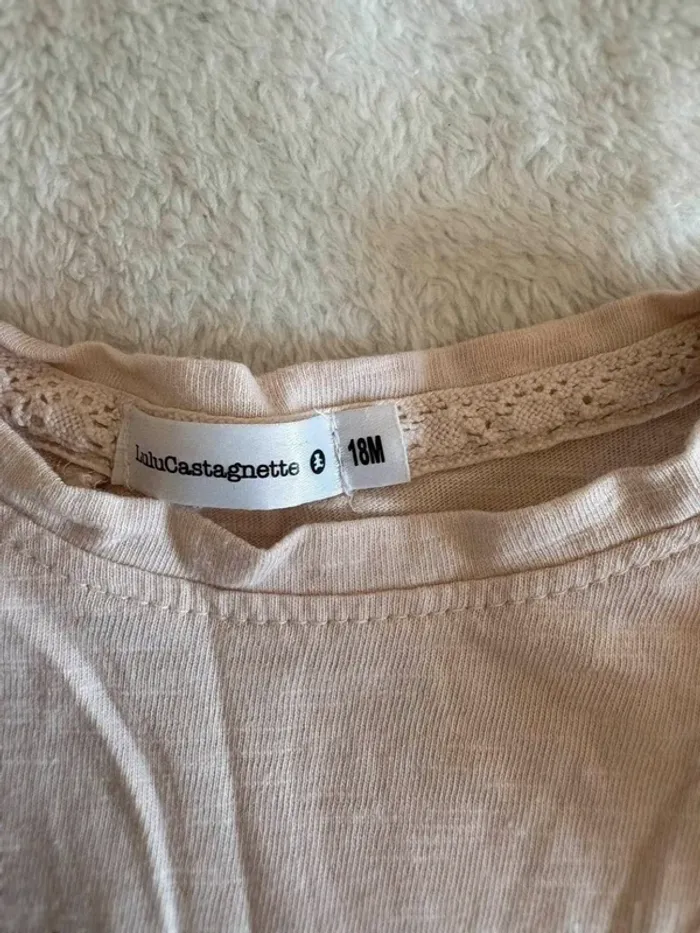 Tee-shirt bébé fille LuluCastagnette 18 mois – Rose poudré à volants et cœur imprimé - photo numéro 4