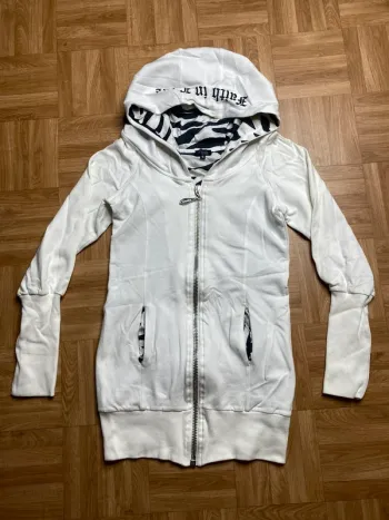 Veste à capuche zippée long noir intérieur zèbre vintage Faith Connexion