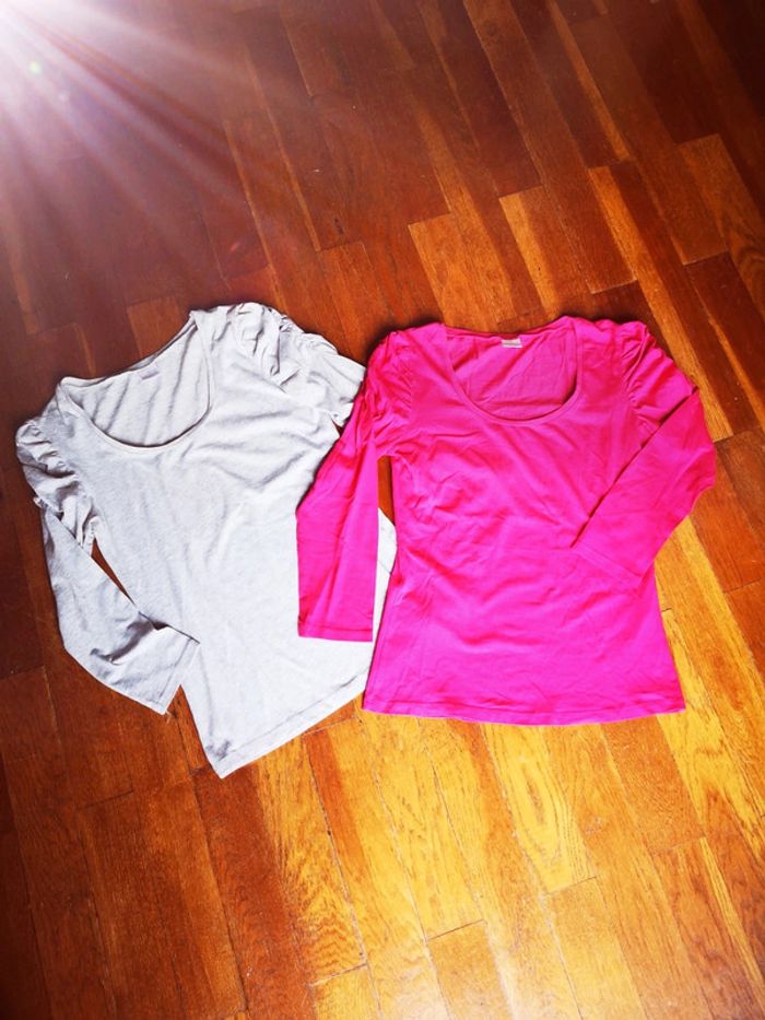Lot de 2 tops hauts tee shirts rose et gris