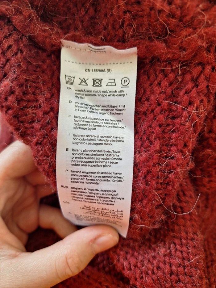 Chale/gilet en laine, alpaga et acrylique rouge bordeau femme S - photo numéro 6