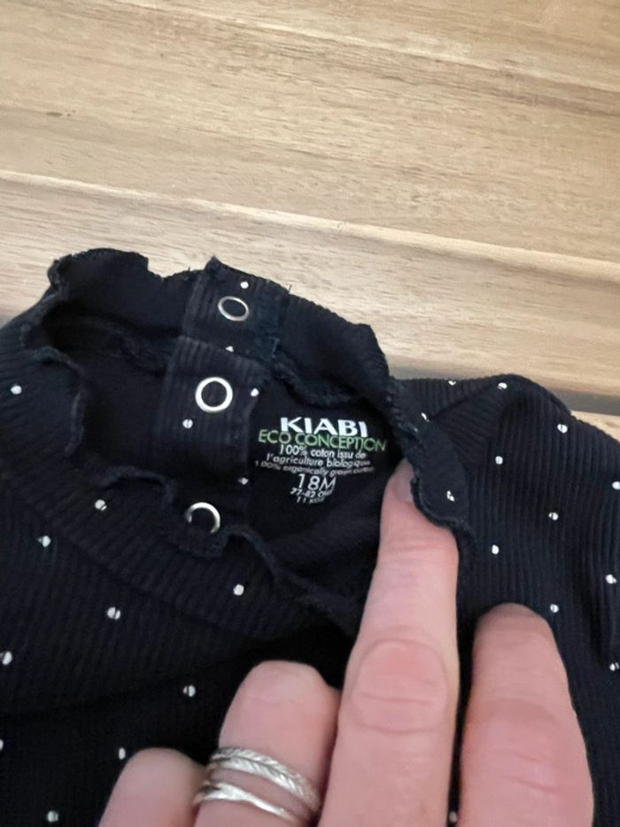 Polo noir à manche longue à pois blanc Kiabi - photo numéro 4
